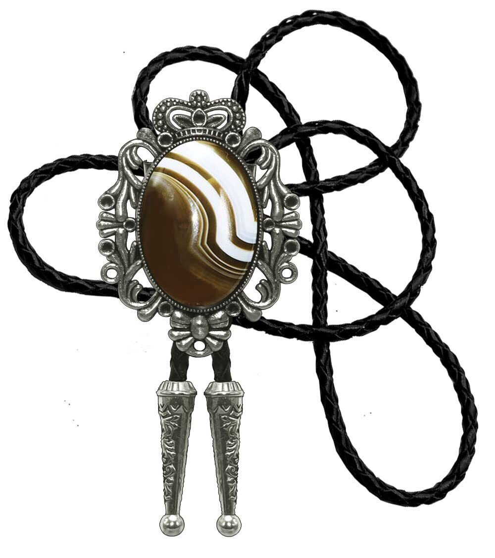 1124 Bolo Tie Natural Colors Stone Western Celtic Style Genuine and Cowhide